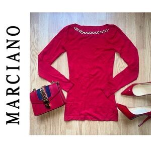 Marciano red knit blouse with gold chain detail